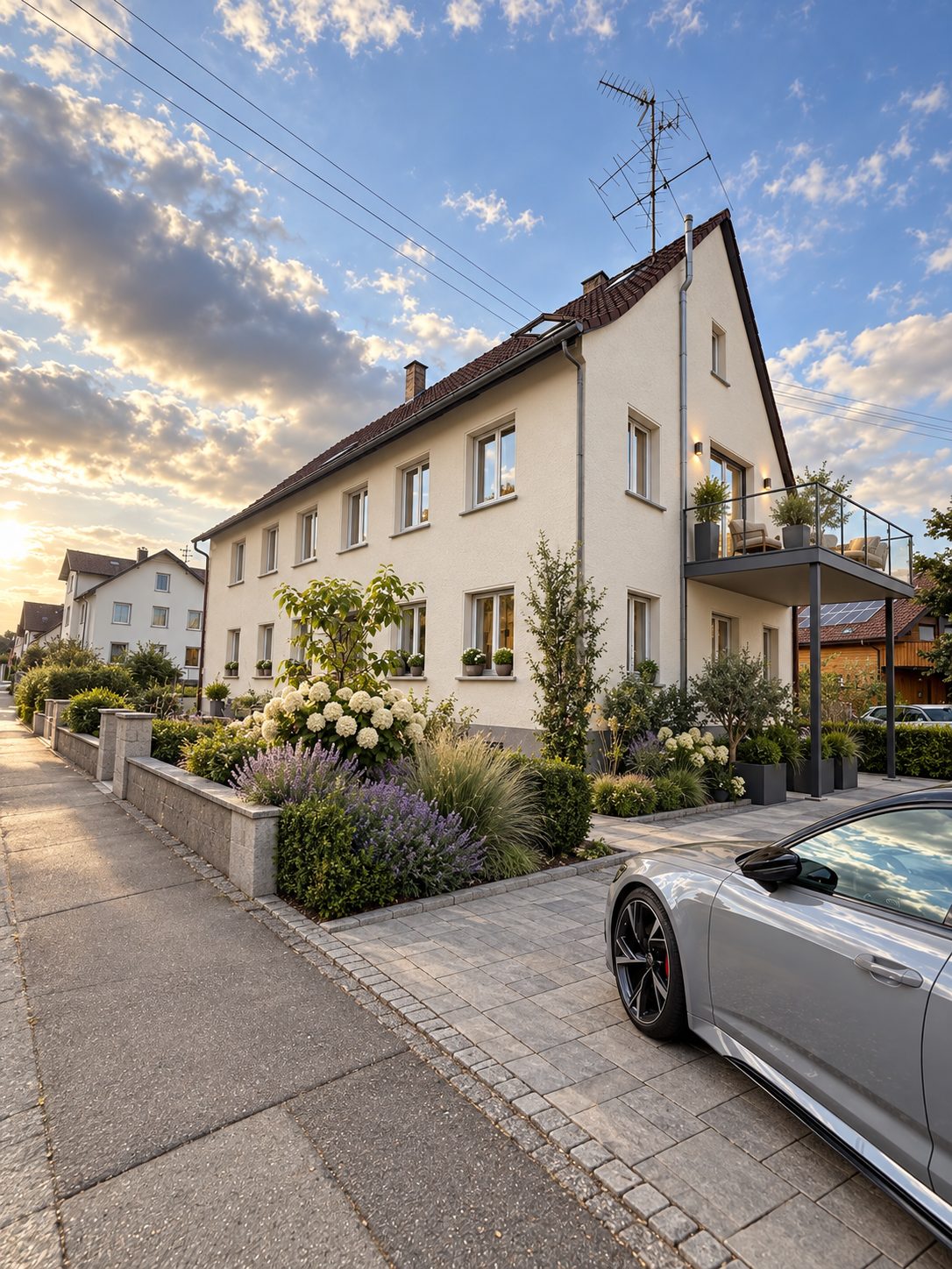 Das Haus in der Neufracher Straße in Salem nach dem Umbau – Visualisierung mit Balkon und neu angelegtem Vorgarten